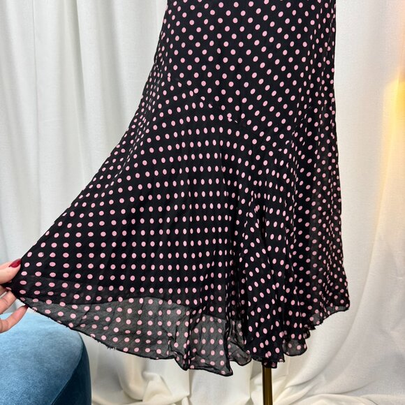 Vintage 90s Polka Dot Bias-Cut Crepe Midi Dress sz Large/12-14 - Picture 3 of 11